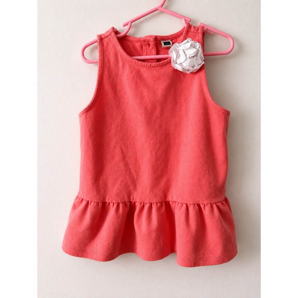 Janie and Jack Peplum Top Girls 7 Coral Pink Excellent 3D Flower Button Back